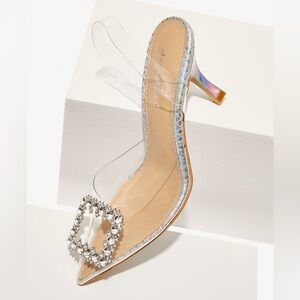 Clear Iridescent Heeled Sandals with Embellished Buckle